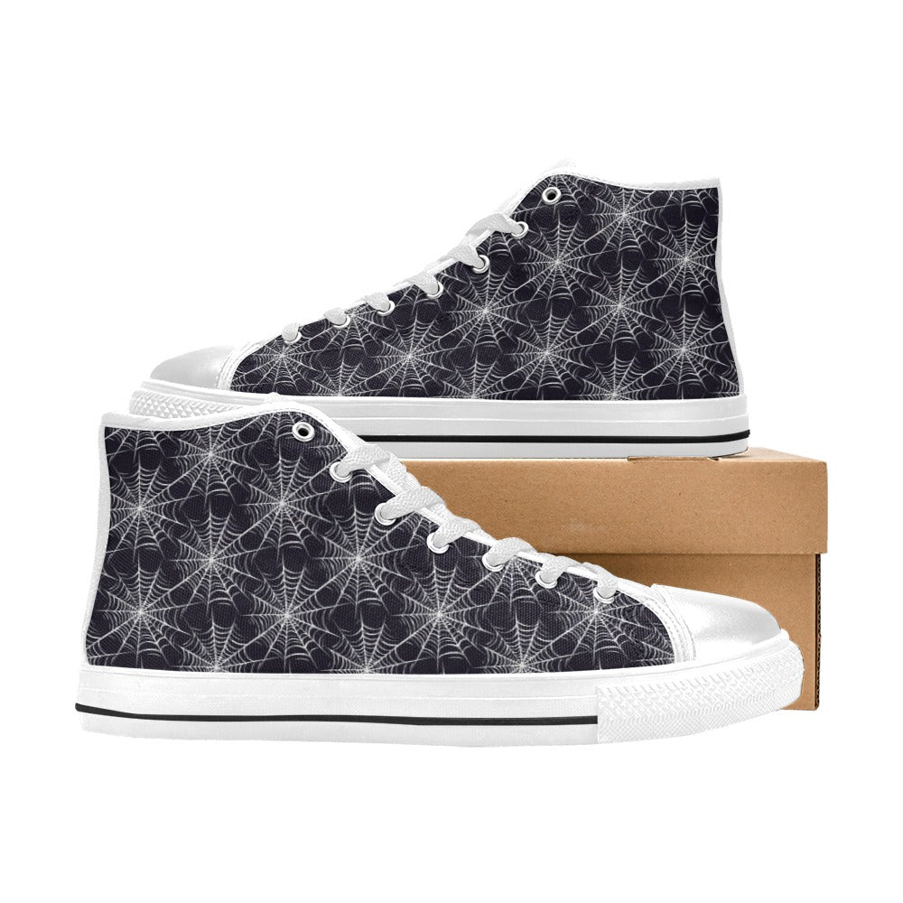 Spider Web Print Design LKS303 High Top Women's White Shoes
