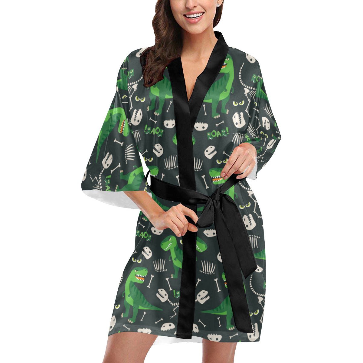 T Rex Pattern Print Design A05 Women's Short Kimono
