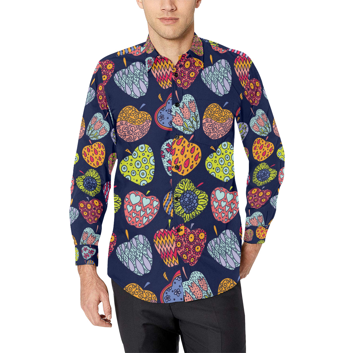 Apple Pattern Print Design AP05 Men's Long Sleeve Shirt