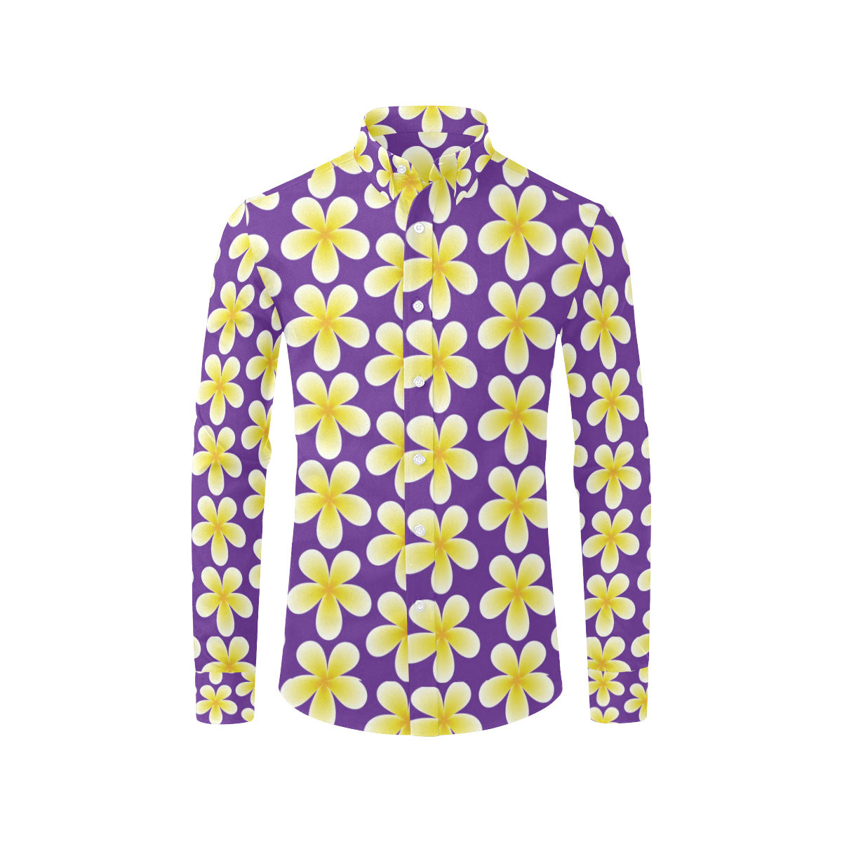 Yellow Plumeria Pattern Print Design PM05 Men's Long Sleeve Shirt