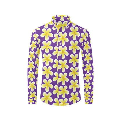 Yellow Plumeria Pattern Print Design PM05 Men's Long Sleeve Shirt