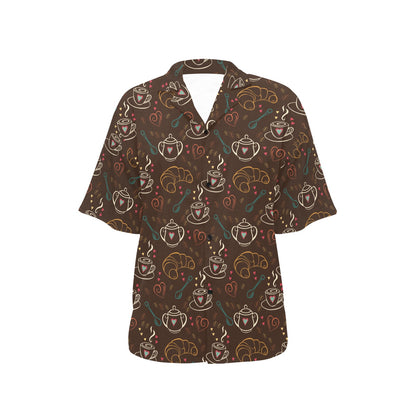 Coffee Pattern Print Design 06 Women's Hawaiian Shirt