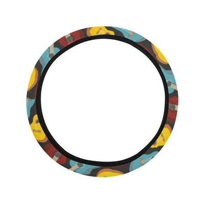 Acoustic Guitar Pattern Print Design 01 Steering Wheel Cover with Elastic Edge