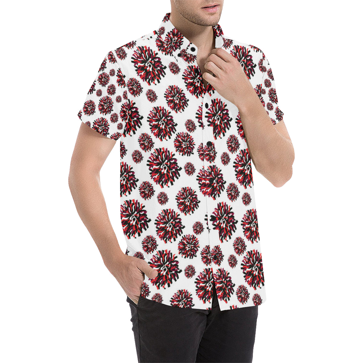 Cheerleader Pattern Print Design 01 Men's Short Sleeve Button Up Shirt