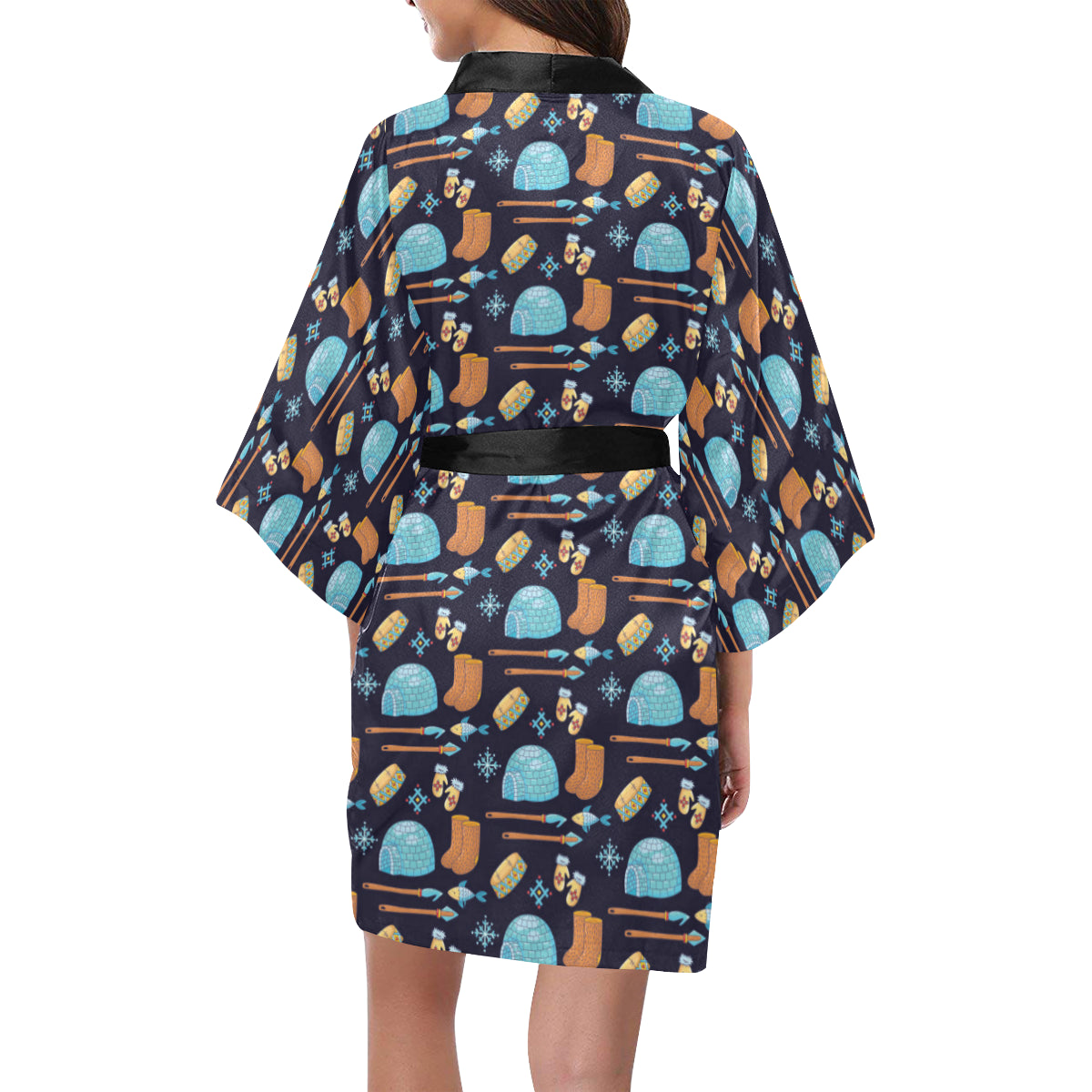 Eskimo Pattern Print Design 02 Women's Short Kimono