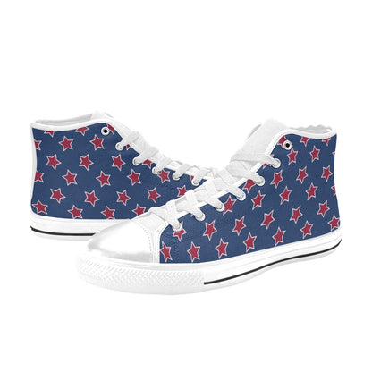Star Red Blue Print Design LKS301 High Top Women's White Shoes