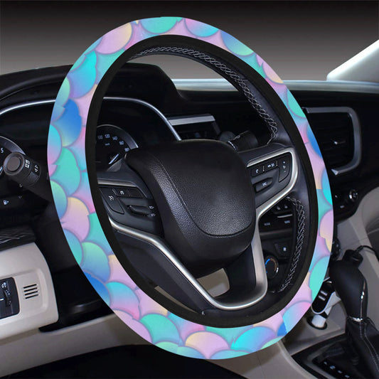 Mermaid Scales Pastel Pattern Print Design 07 Steering Wheel Cover with Elastic Edge