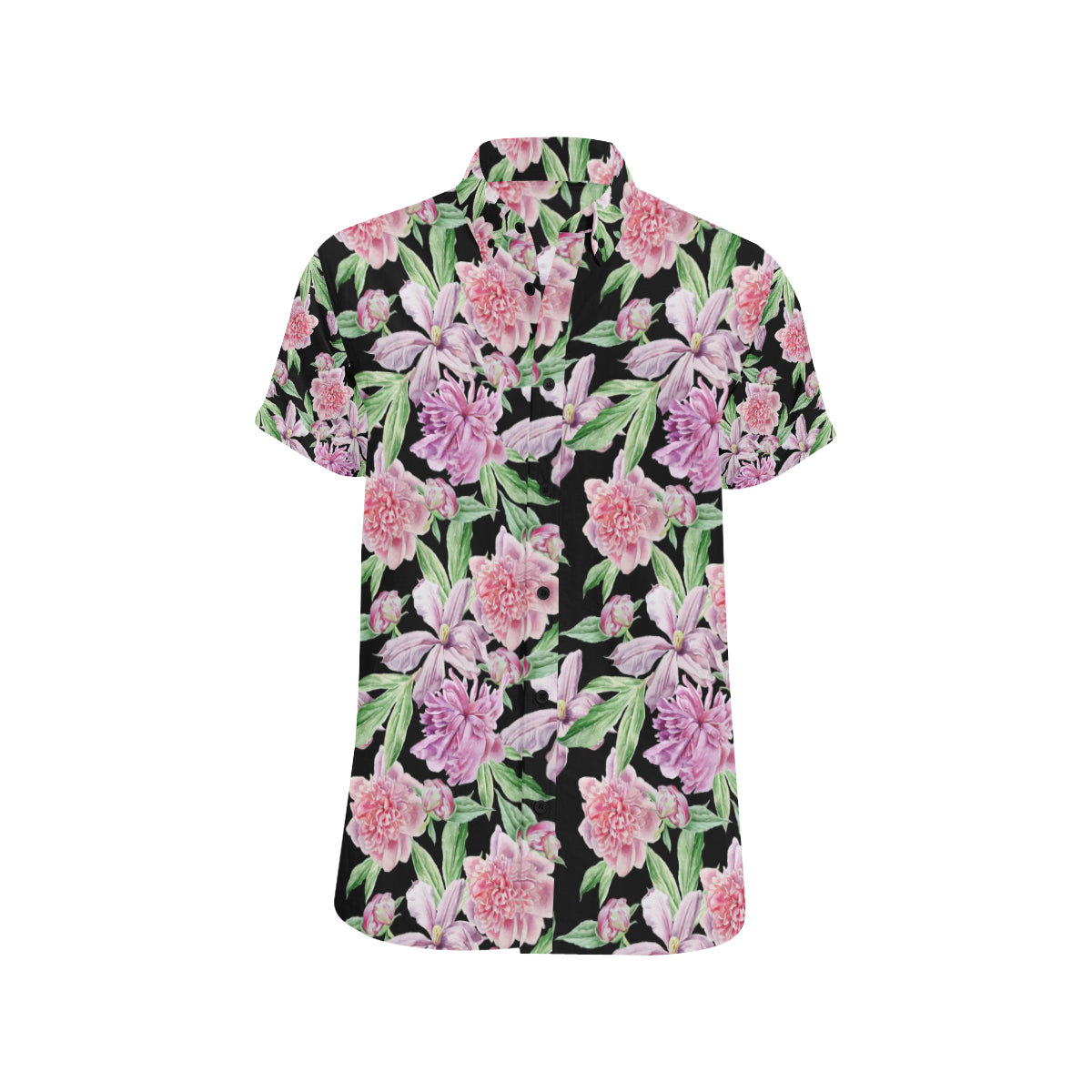 Peony Pattern Print Design PE08 Men's Short Sleeve Button Up Shirt