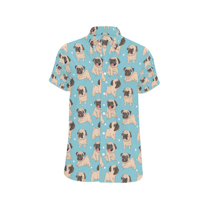 Pug Pattern Print Design A03 Men's Short Sleeve Button Up Shirt