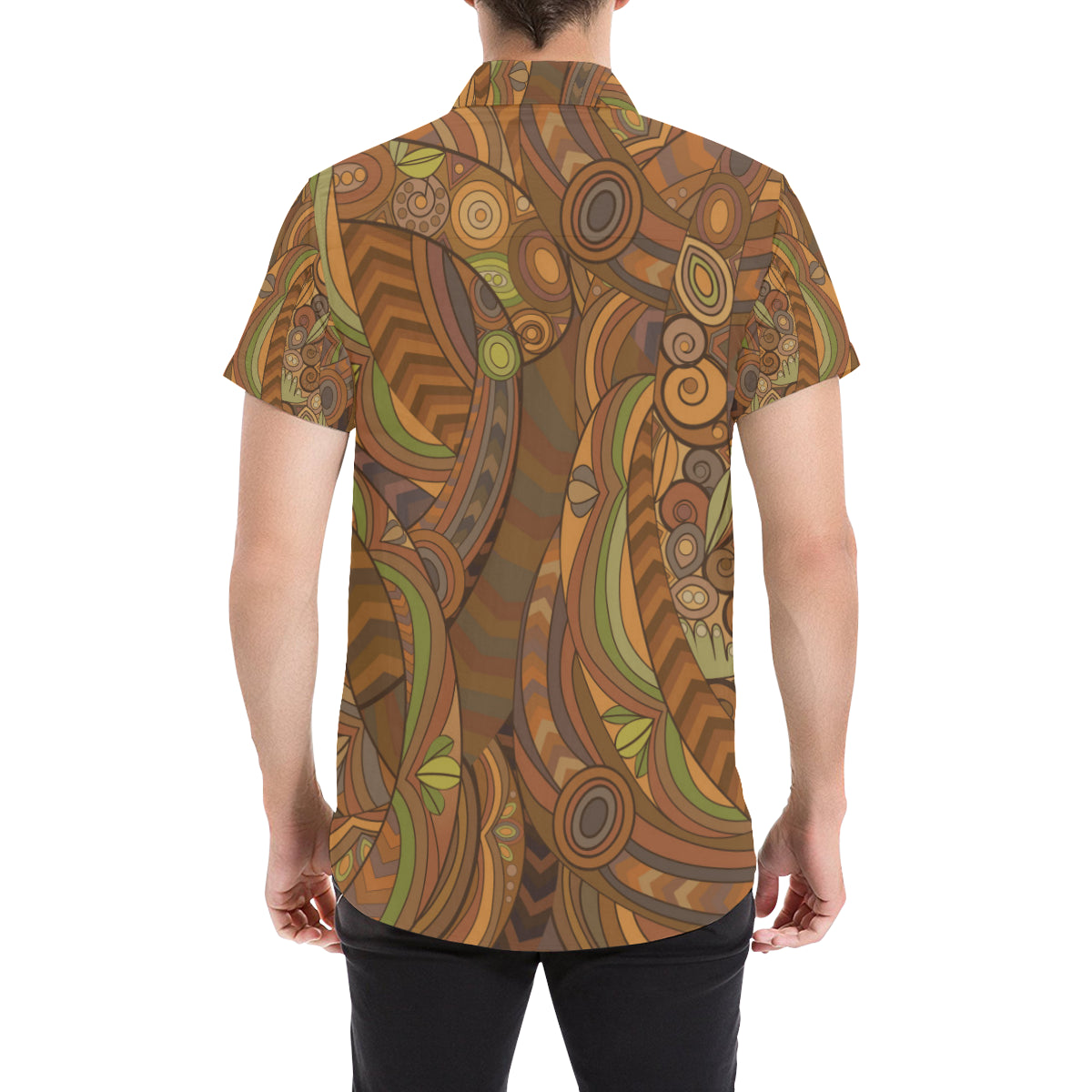 Maori Ornament Design Print Men's Short Sleeve Button Up Shirt