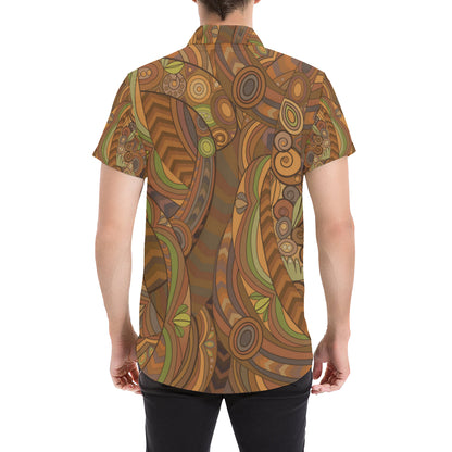 Maori Ornament Design Print Men's Short Sleeve Button Up Shirt