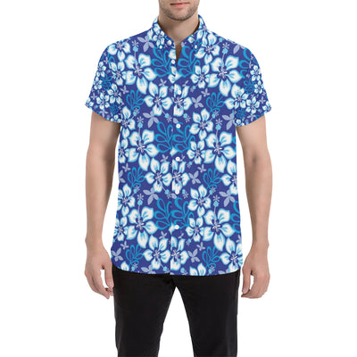 Hibiscus Pattern Print Design HB04 Men's Short Sleeve Button Up Shirt