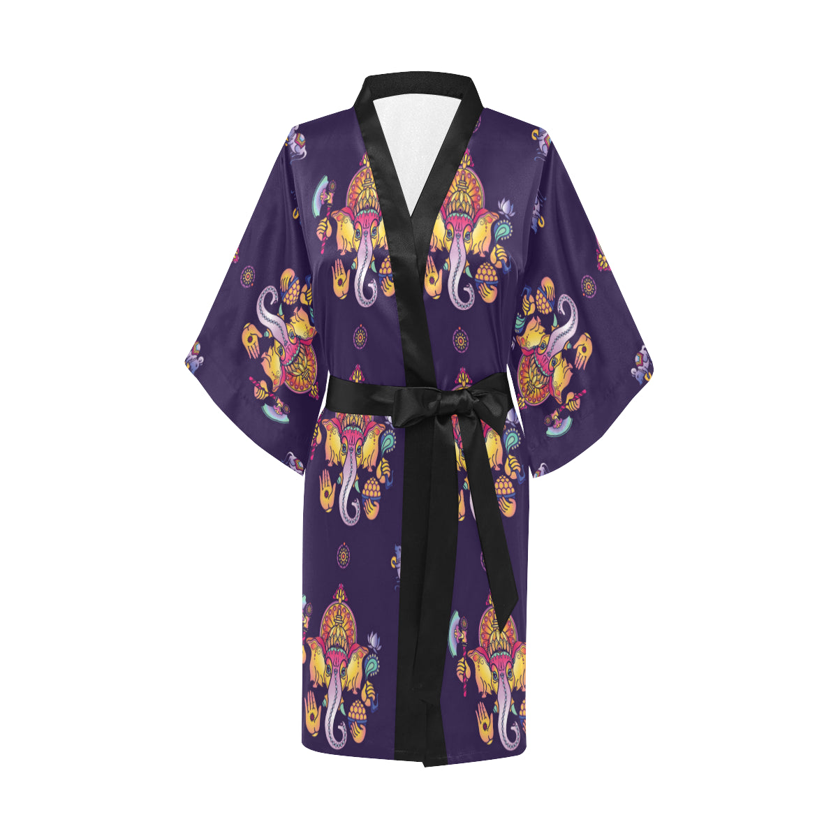 Ganesha Pattern Print Design 04 Women's Short Kimono