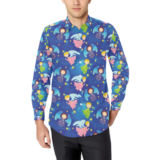 Angel Little Pattern Print Design 02 Men's Long Sleeve Shirt