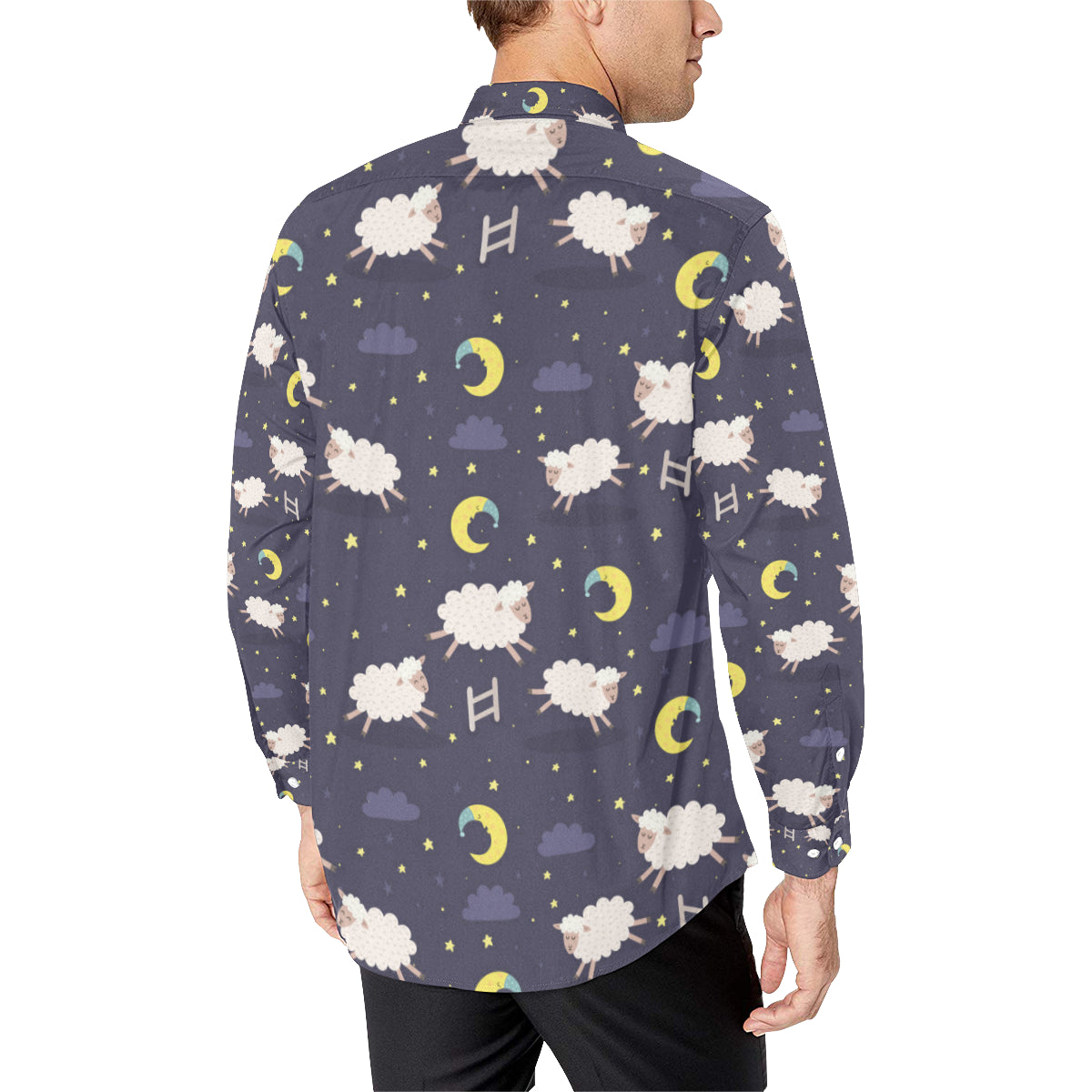 Sheep Night Pattern Print Design 02 Men's Long Sleeve Shirt