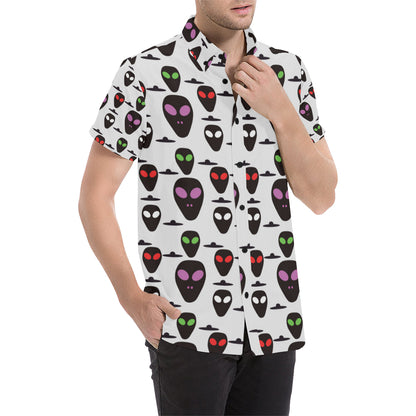 Alien Pattern Print Design 06 Men's Short Sleeve Button Up Shirt
