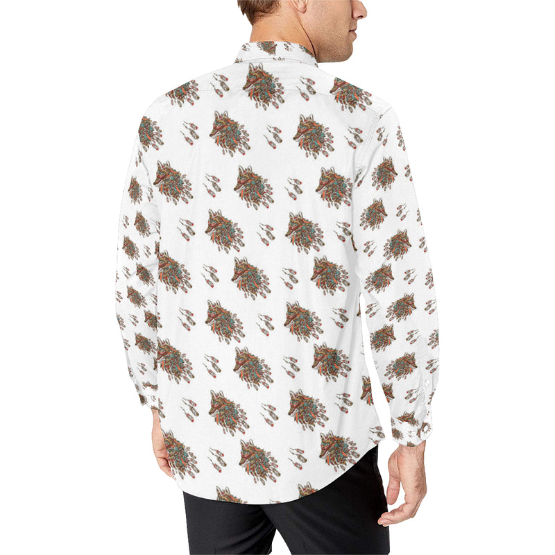 Aztec Wolf Pattern Print Design 02 Men's Long Sleeve Shirt