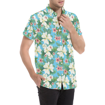 Plumeria Pattern Print Design PM028 Men's Short Sleeve Button Up Shirt