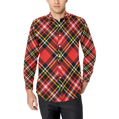 Plaid Red Pattern Print Design A03 Men's Long Sleeve Shirt