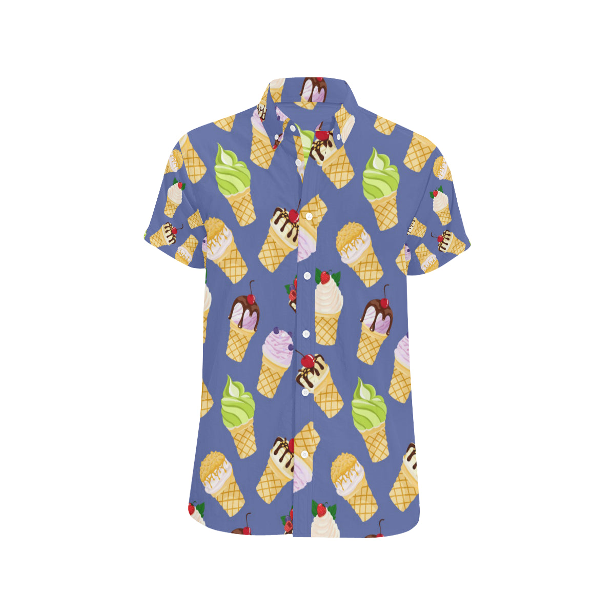 Ice Cream Pattern Print Design IC03 Men's Short Sleeve Button Up Shirt