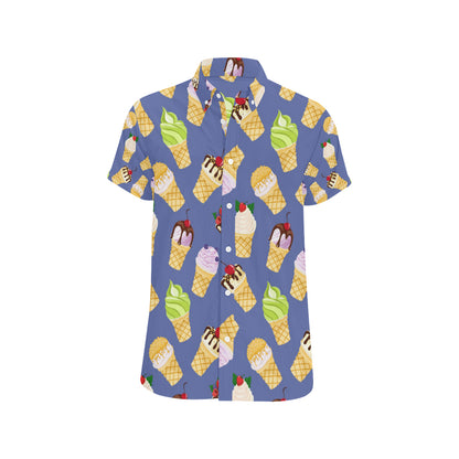 Ice Cream Pattern Print Design IC03 Men's Short Sleeve Button Up Shirt