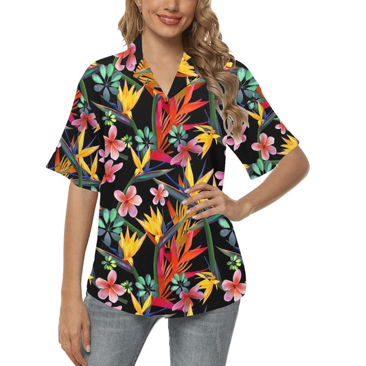 Tropical Flower Pattern Print Design TF015 Women's Hawaiian Shirt