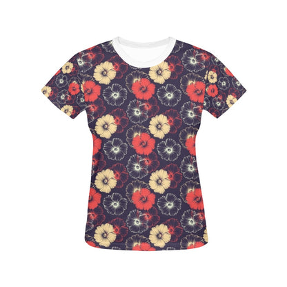 Tropical Flower Print Design LKS302 Women's  T-shirt