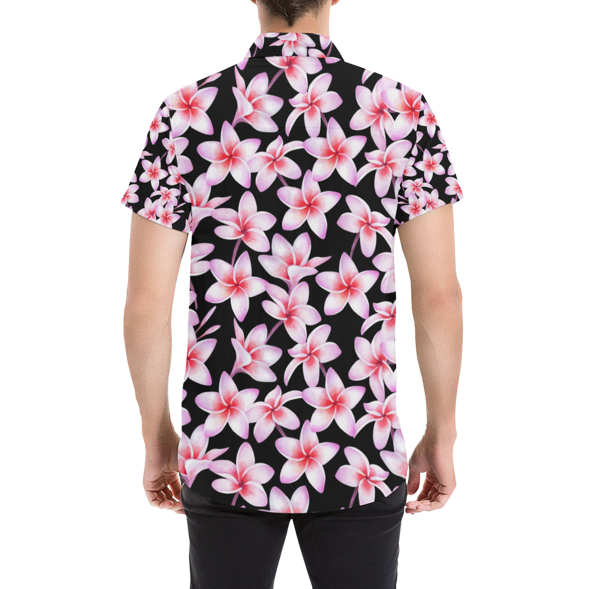 Pink Plumeria Pattern Print Design PM09 Men's Short Sleeve Button Up Shirt