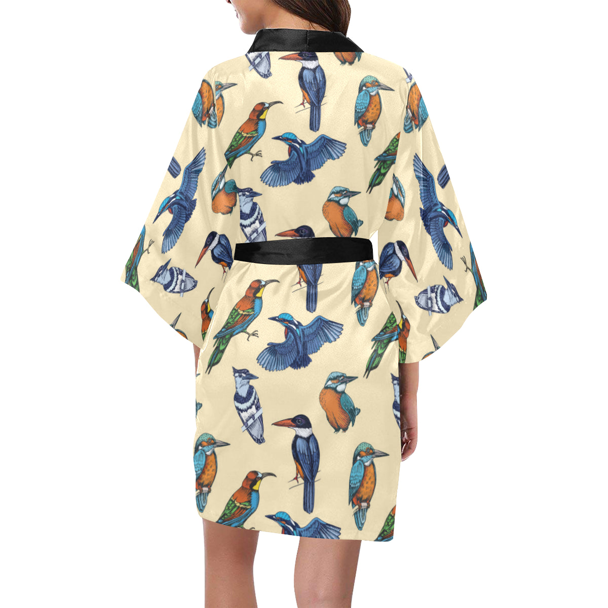 Kingfisher Bird Pattern Print Design 04 Women's Short Kimono