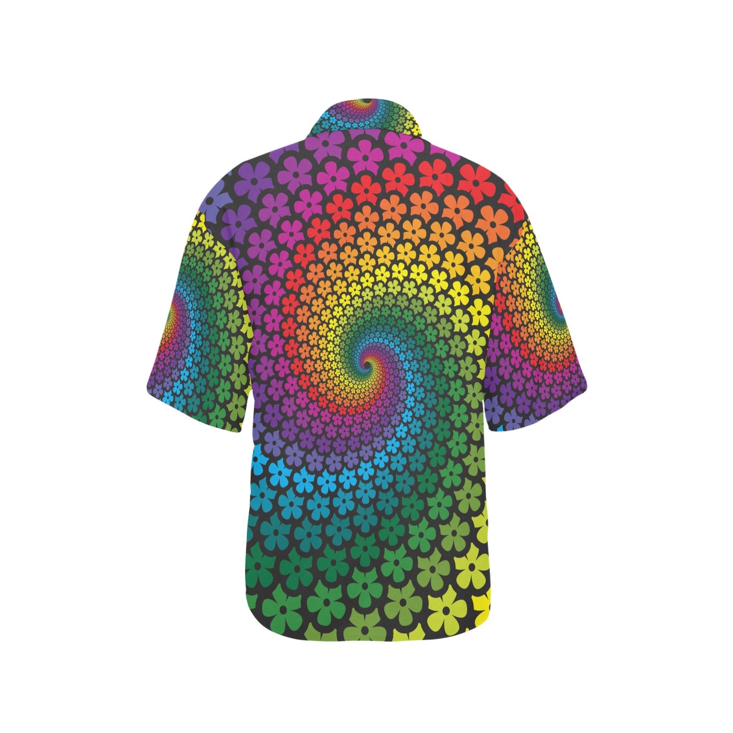 Flower Power Rainbow Spiral Print Women's Hawaiian Shirt