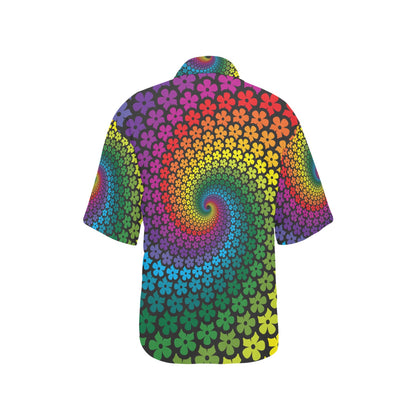 Flower Power Rainbow Spiral Print Women's Hawaiian Shirt