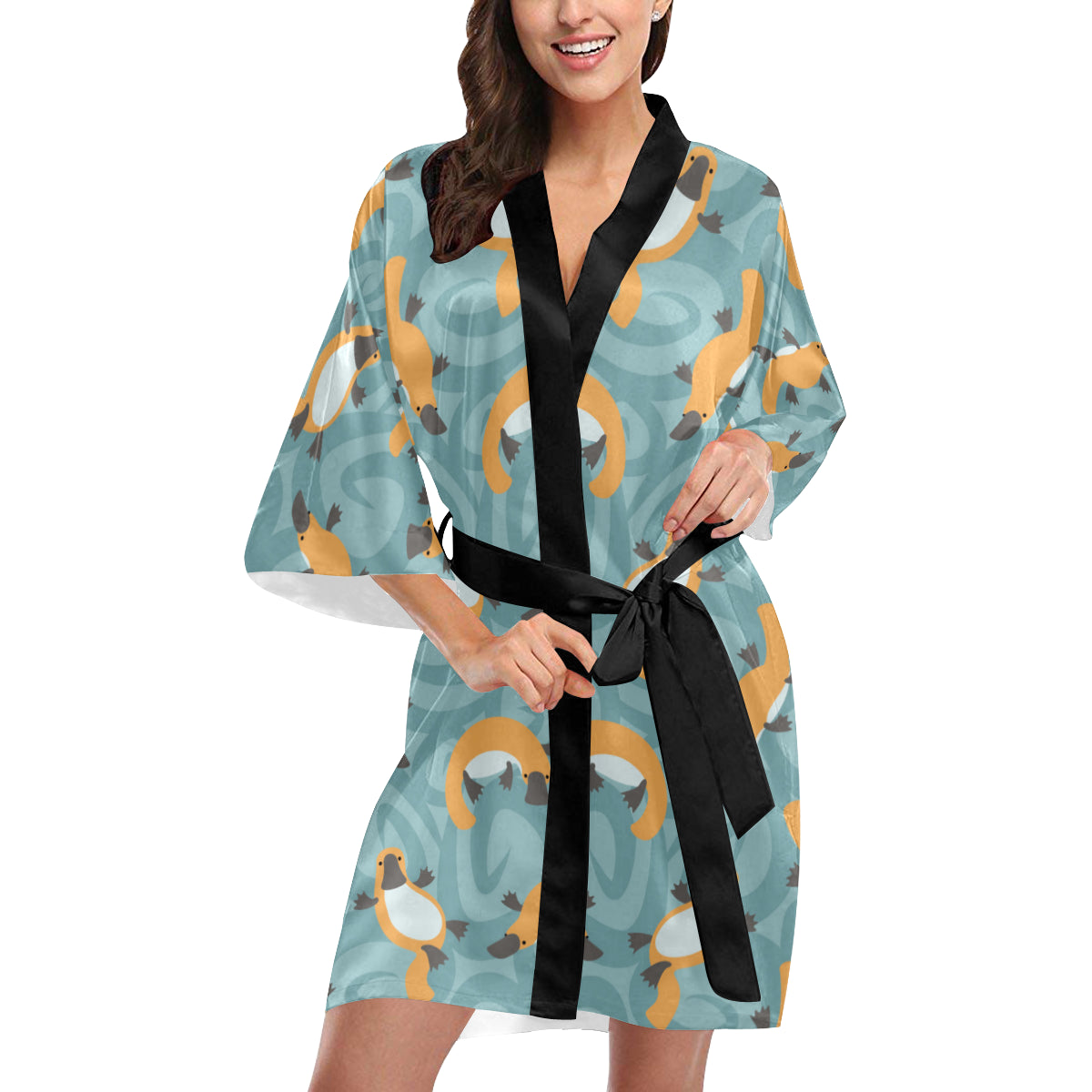 Platypus Pattern Print Design A01 Women's Short Kimono