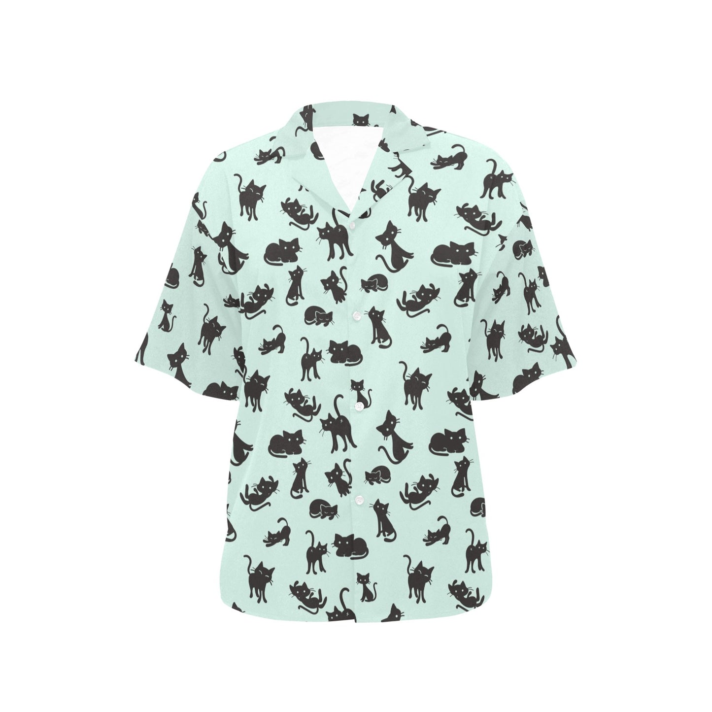 Black Cat Pattern Print Design 04 Women's Hawaiian Shirt