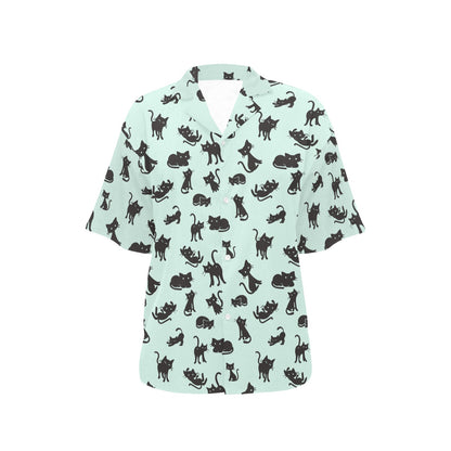 Black Cat Pattern Print Design 04 Women's Hawaiian Shirt
