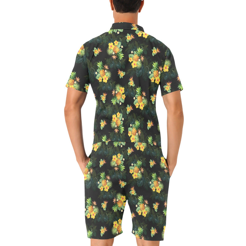 Pineapple Tropical Flower Print Pattern Men's Romper