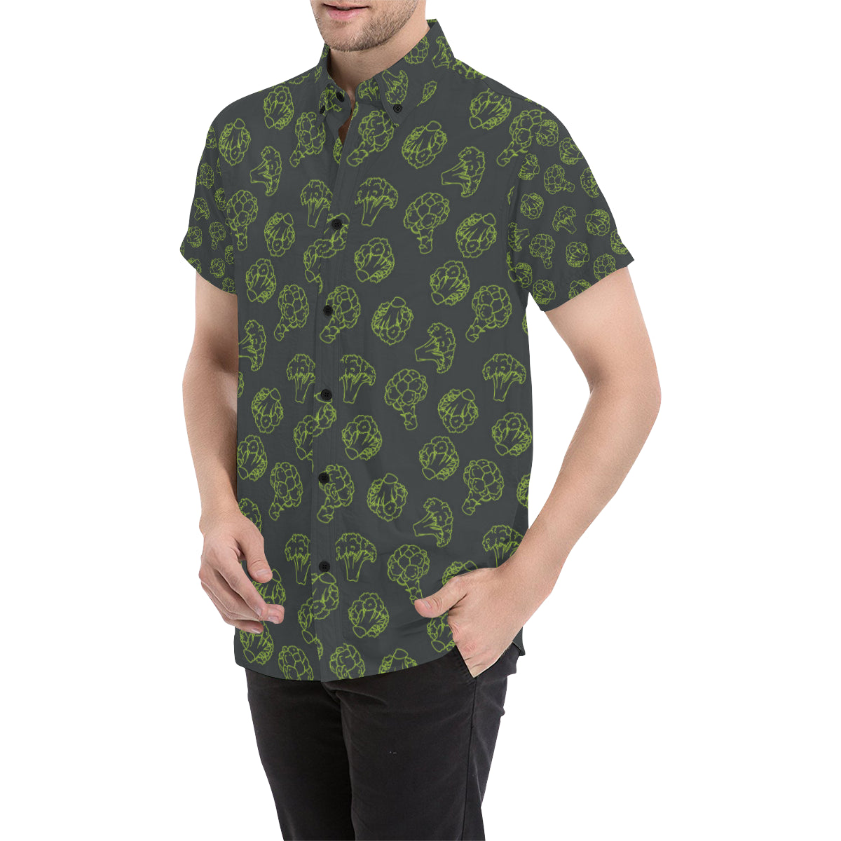 Broccoli Pattern Print Design 01 Men's Short Sleeve Button Up Shirt