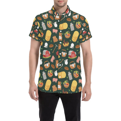 Agricultural Farm Print Design 02 Men's Short Sleeve Button Up Shirt