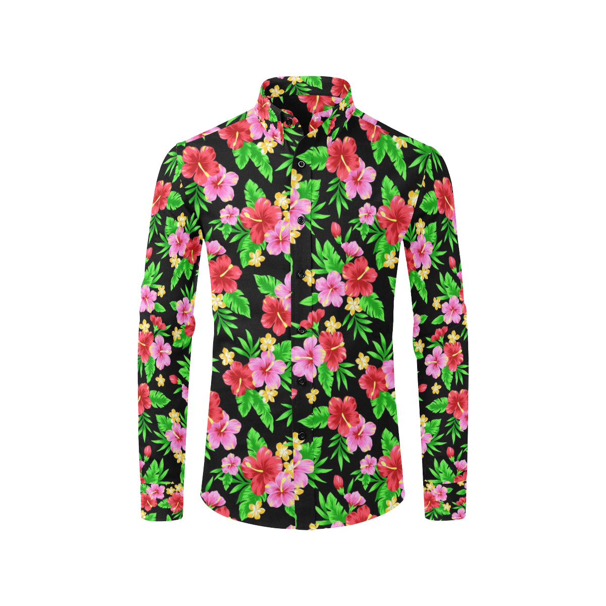 Pink Red Hibiscus Pattern Print Design HB023 Men's Long Sleeve Shirt