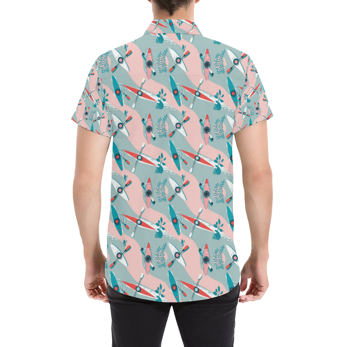 Kayak Pattern Print Design 05 Men's Short Sleeve Button Up Shirt