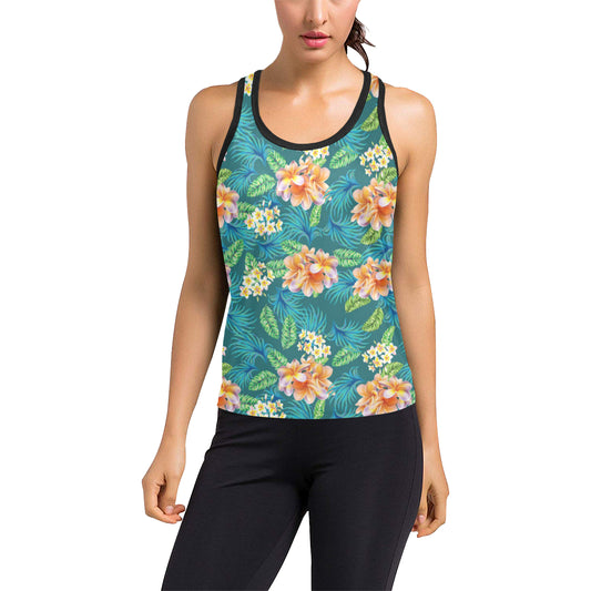 Plumeria Tropical Flower Design Print Women's Racerback Tank Top