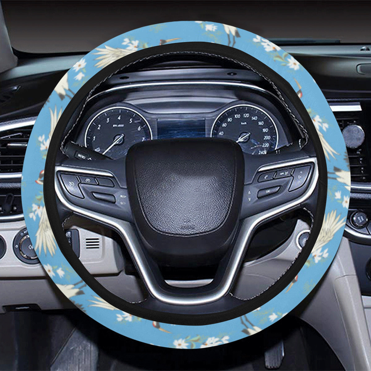 Crane Pattern Print Design 03 Steering Wheel Cover with Elastic Edge