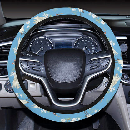 Crane Pattern Print Design 03 Steering Wheel Cover with Elastic Edge