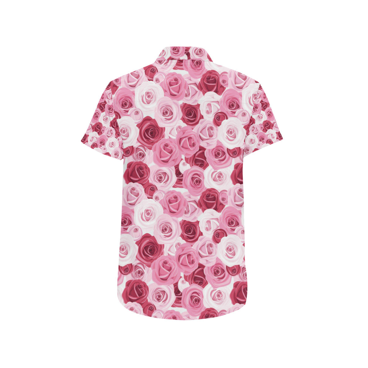 Pink Red Rose Pattern Print Men's Short Sleeve Button Up Shirt