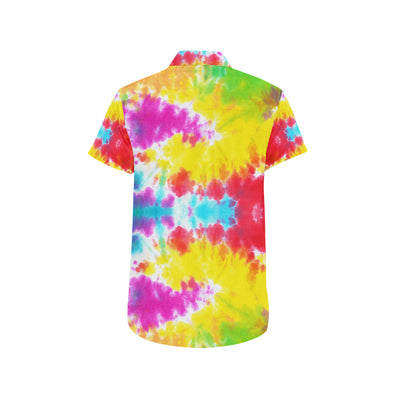 Tie Dye Rainbow Themed Print Men's Short Sleeve Button Up Shirt