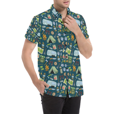 Camping Pattern Print Design 02 Men's Short Sleeve Button Up Shirt