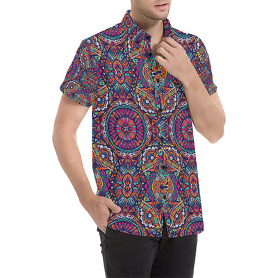 Boho Pattern Print Design 06 Men's Short Sleeve Button Up Shirt