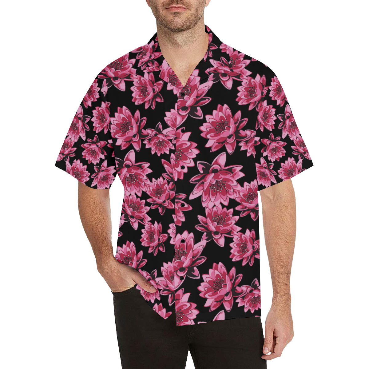 Lotus Pattern Print Design 03 Men's Hawaiian Shirt