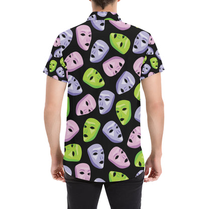 Acting Mask Pattern Print Design 04 Men's Short Sleeve Button Up Shirt