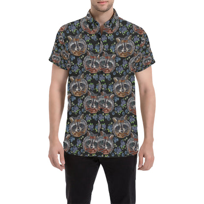Raccoon Pattern Print Design A03 Men's Short Sleeve Button Up Shirt