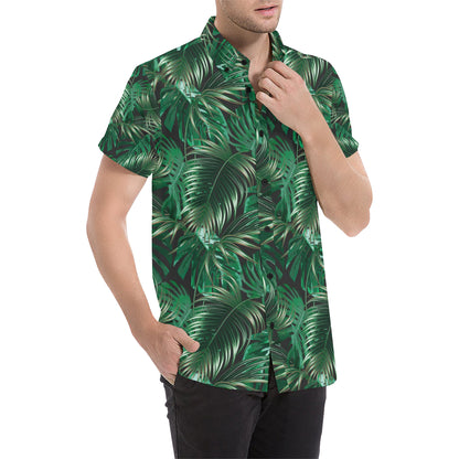 Tropical Flower Pattern Print Design TF012 Men's Short Sleeve Button Up Shirt